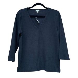 J. CREW Black Cotton Blend V Neck Top